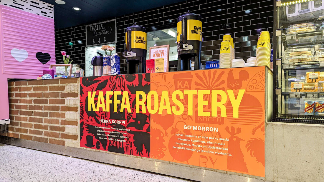 Take away -kahvilla K-Supermarket Redissä - Esittelyssä Kaffan asiakkaat